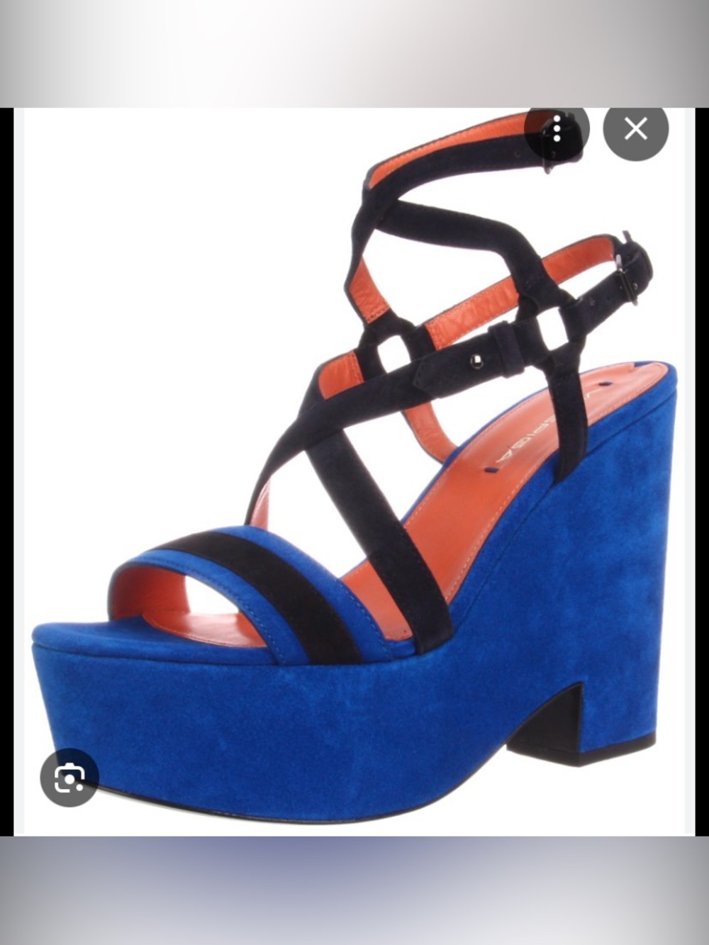 Via Spiga Blue and Black Suede Crisscross Wedge Sandals